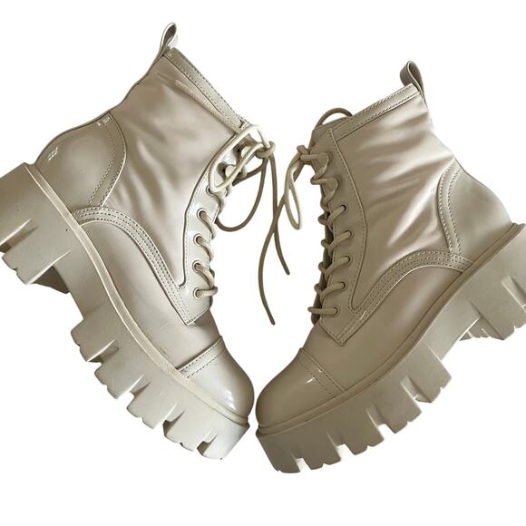 Nine West Obri 2 Women's 6M Lug Sole Cream White Combat Lace Up Boot - Picture 3 of 7